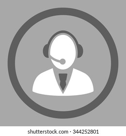 Call Center Worker vector icon. Style is bicolor flat rounded symbol, dark gray and white colors, rounded angles, silver background.
