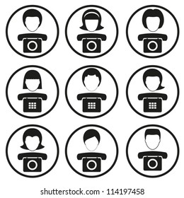 Call center.Faces of people at phone.Vector. EPS-10 (non transparent elements,non gradient)