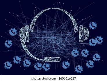call centre background. abstract silhouette of phones