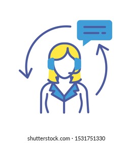 Call centre black line icon. Online technical support 24-7. Female hotline operator advises client. Sign for web page, mobile app. Vector isolated object. 