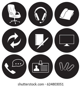 Call Centre icons set. White on a black background