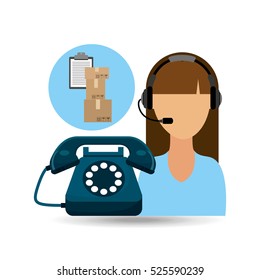 call centre woman working clipboard cardboard box vector illustration eps 10