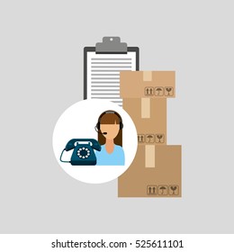 call centre woman working clipboard cardboard box vector illustration eps 10