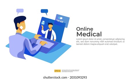 Call and chat doctor diagnostic support concept. online health care service and medical advice. template for web landing page, banner, presentation, social, poster, ad, promotion or print media