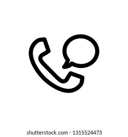 call and chat icon. telephone receiver and message  icon. black vector. line style 