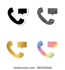  icono de llamada y chat. receptor de teléfono e icono de mensaje conjunto de vector negro, dorado y de color
