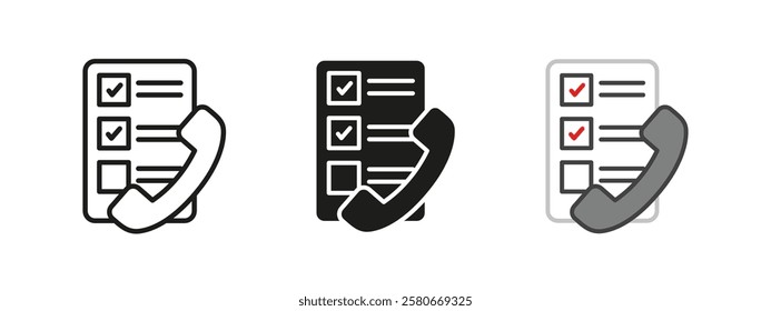 Call checklist icon. Phone survey vector illustration. Customer communication symbol. Business feedback sign. Telemarketing consultation evaluation concept.