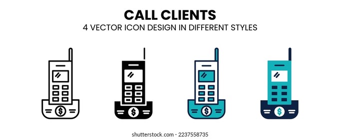 Call clients icon in outline, thin line, solid, filled and flat style. Vector illustration of two colored and black call clients vector icons designs can be used for mobile, ui, web