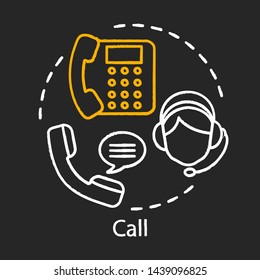 Call concept chalk icon. Helpdesk, hotline idea. Call center. Information center. Infocenter. Customer service. Online support. Vector isolated chalkboard illustration