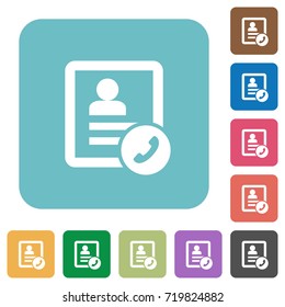 Call contact white flat icons on color rounded square backgrounds