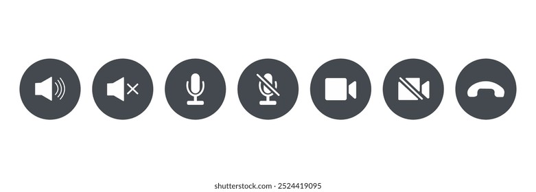 Call control icon set. Communication symbols for  apps and web. Vector	