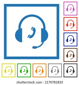 Call customer service flat color icons in square frames on white background