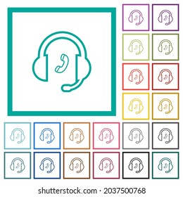 Call customer service outline flat color icons with quadrant frames on white background