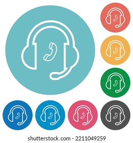 Call customer service outline flat white icons on round color backgrounds