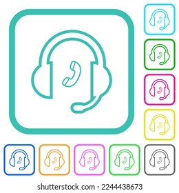 Call customer service outline vivid colored flat icons in curved borders on white background