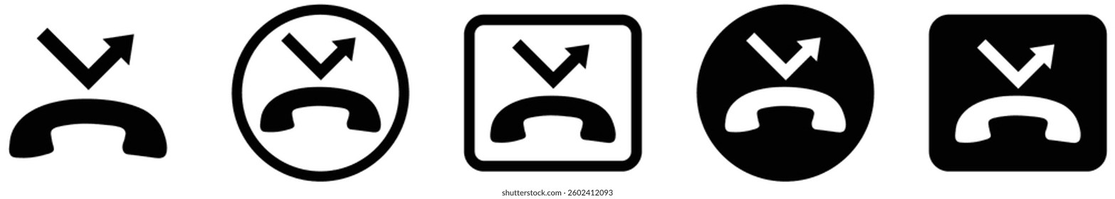 Call decline icon set with phone hang-up symbols showing rejected, blocked, and disconnected call indicators in multiple styles.