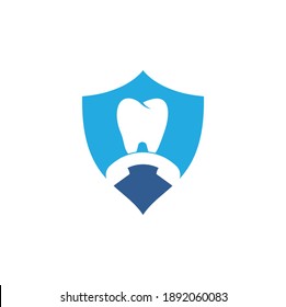 Call Dental shield shape concept logo design template. Dental call logo design icon