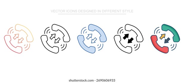 Conjunto de iconos de desvío de llamadas colección de estilo múltiple