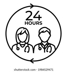 Call the doctor, ask questions and consult 24 hours a day icon design symbol illustration.