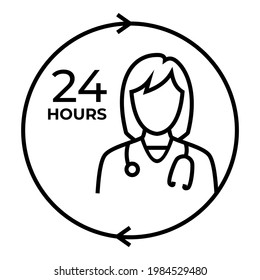 Call the doctor, ask questions and consult 24 hours a day icon design symbol illustration.