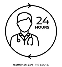 Call the doctor, ask questions and consult 24 hours a day icon design symbol illustration.