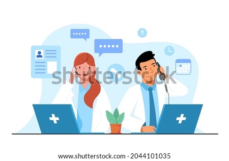 Call doctor concept. Doctors answer patient questions over the phone. Providing medical advice and making appointments for medical examinations regarding the underlying disease and treatment guideline