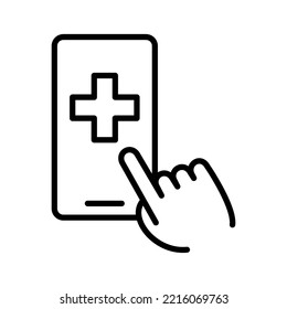 Call doctor icon, online phone medical help. Health consultation, emergency telephone. Pictogram isolated on a white background.