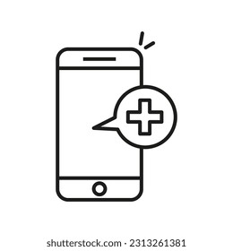 call doctor icon, online phone medical help, health consultation, emergency telephone, thin line. Vector illustration. stock image.