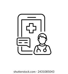 Call doctor icon, online phone medical help, health consultation, emergency telephone, thin line web symbol on white background - editable stroke vector illustration