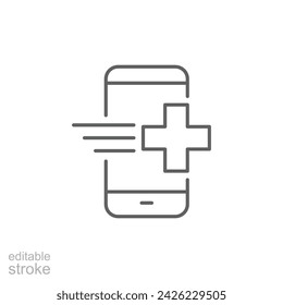 Call doctor icon. Simple outline style. Online phone medical help, health consultation, emergency telephone concept. Thin line symbol. Vector illustration isolated. Editable stroke.