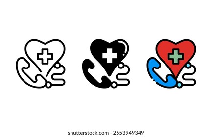 Call Doctor Icon. vector icon represented by a landline telephone, a heart and a plus sign. perfect for healthcare theme.