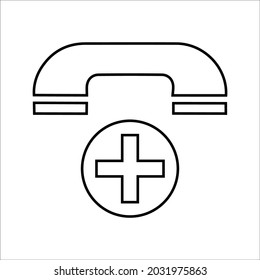 Call doctor, doctor on call, medical assistance icon. Outline vector design.