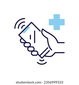 Call Doctor related vector icon. Hand holds a ringing phone with a medical cross sign. Medical help. Isolated on white background. Editable vector illustration