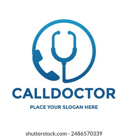 Call doctor vector logo template. This design use phone and stethoscope symbol. Suitable for medical.