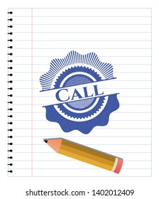 Call drawn with pen. Blue ink. Vector Illustration. Detailed.