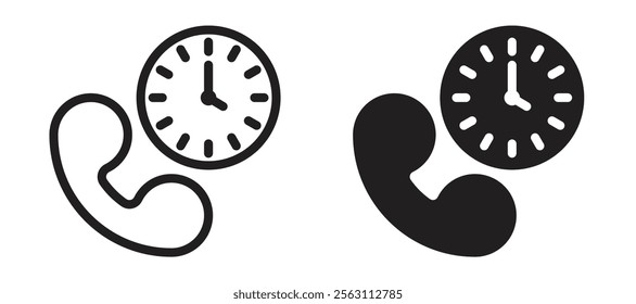 Call duration icons in black line and filled versions