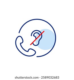 Call and ear crossed out symbol. Muted mode, no voice only messages. Do not disturb. Pixel perfect, editable stroke vector icon