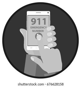 Call the emergency service, hands hold the phone. Flat design, vector illustration, vector.