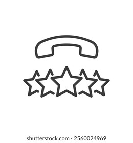 Call feedback five stars, icon in line design. Call feedback, five stars, customer review, phone evaluation, quality feedback on white background vector. Call feedback five stars, editable stroke icon