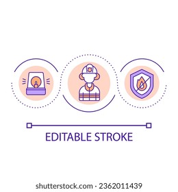 Call for firefighter loop concept icon. Fire accident abstract idea thin line illustration. Fire protection career. Rescue worker. Isolated outline drawing. Editable stroke. Arial font used