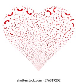 Call fireworks with heart shape. Vector illustration style is flat red iconic symbols on a white background. Object valentine heart made from random pictograms.