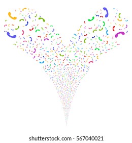 Call fireworks stream. Vector illustration style is flat bright multicolored iconic symbols on a white background. Object double fountain made from random pictographs.