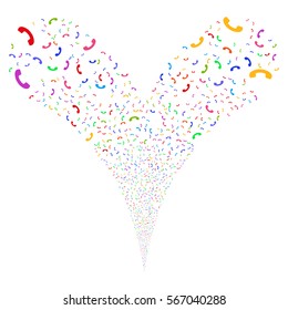 Call fireworks stream. Vector illustration style is flat bright multicolored iconic symbols on a white background. Object double fountain combined from random pictograms.