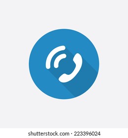 call Flat Blue Simple Icon with long shadow, isolated on white background  