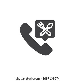 Call food delivery vector icon. filled flat sign for mobile concept and web design. Food ordering by telephone glyph icon. Symbol, logo illustration. Vector graphics