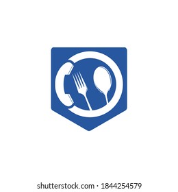 Llamar al diseño del logotipo del vector de comida. Concepto del logotipo del servicio de entrega de alimentos.
