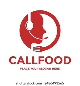 Call Food Vektorgrafik Logo Vorlage. Dieses Design verwendet Besteck mit Menschen. Geeignet für Business, kulinarisch.