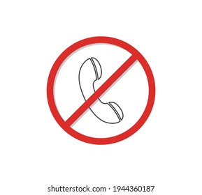 Llamar a la señal vectorial prohibida. No hay señal de llamada. No hay ningún icono de teléfono. Sin llamadas telefónicas. Símbolo de estilo plano.