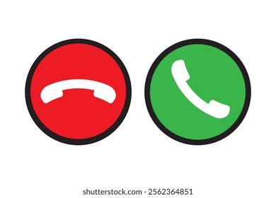 Call function icons. Red green circles. Phone receiver symbols. Vector illustration provided.