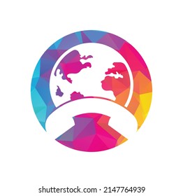 Call and globe icon. Globe with handset vector logo icon.